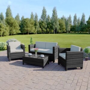 The Roma 4 Seater Rattan Sofa Set In Mixed Grey With Light Cushions